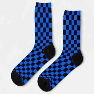 Blue Black Chequered Check Pattern Socks