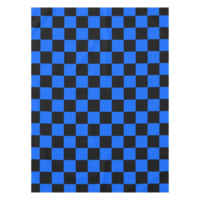 Blue Black Chequered Check Pattern Tablecloth (Front)