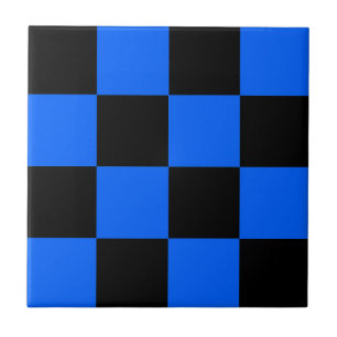 Blue Black Chequered Check Pattern Tile