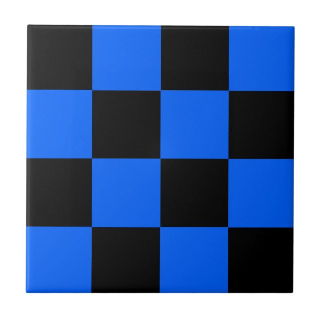 Blue Black Chequered Check Pattern Tile (Front)