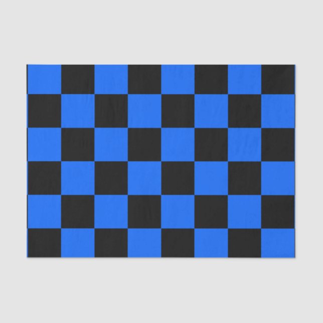 Blue Black Chequered Check Pattern Tissue Paper (Front)