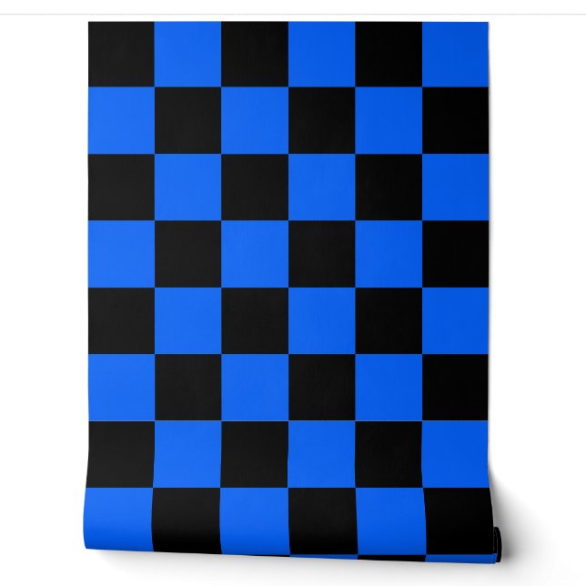 Blue Black Chequered Check Wall Decor (Unrolling)