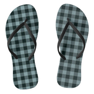 Blue Black Chequered Gingham Pattern Flip Flops