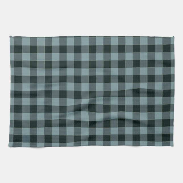 Blue Black Chequered Gingham Pattern Kitchen Towel (Horizontal)