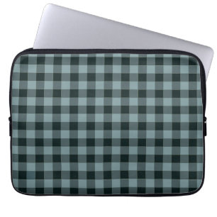 Blue Black Chequered Gingham Pattern Laptop Sleeve