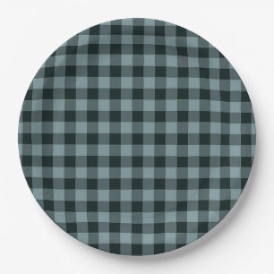 Blue Black Chequered Gingham Pattern Paper Plate
