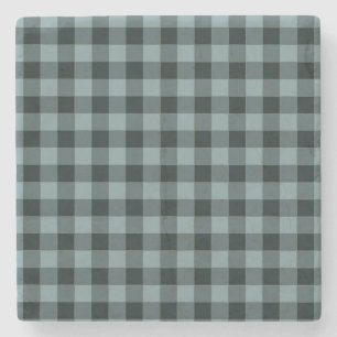Blue Black Chequered Gingham Pattern Stone Coaster