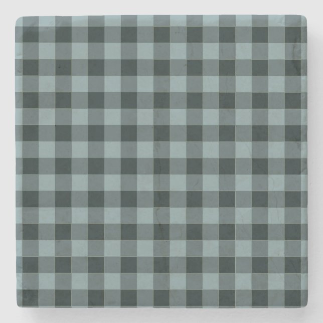 Blue Black Chequered Gingham Pattern Stone Coaster (Front)