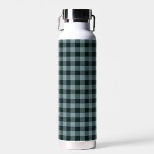 Blue Black Chequered Gingham Pattern Water Bottle