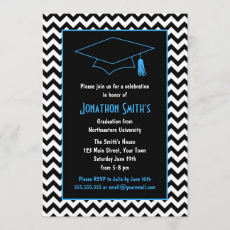 Blue & Black Chevron Graduation Party Invitation