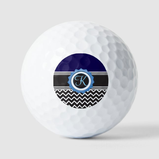 Blue Black Chevron Monogram Golf Balls (Front)