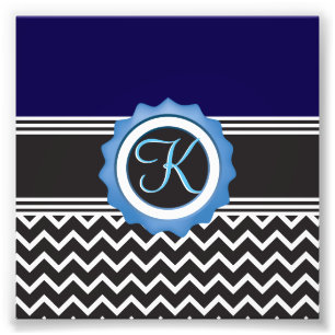 Blue Black Chevron Monogram Photo Print