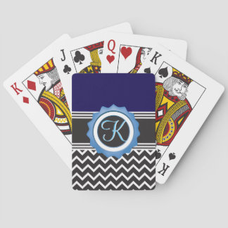 Blue Black Chevron Monogram Playing Cards
