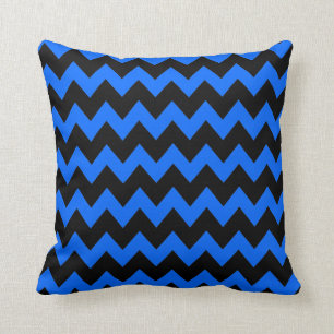 Blue Black Chevron Stripes Throw Pillow