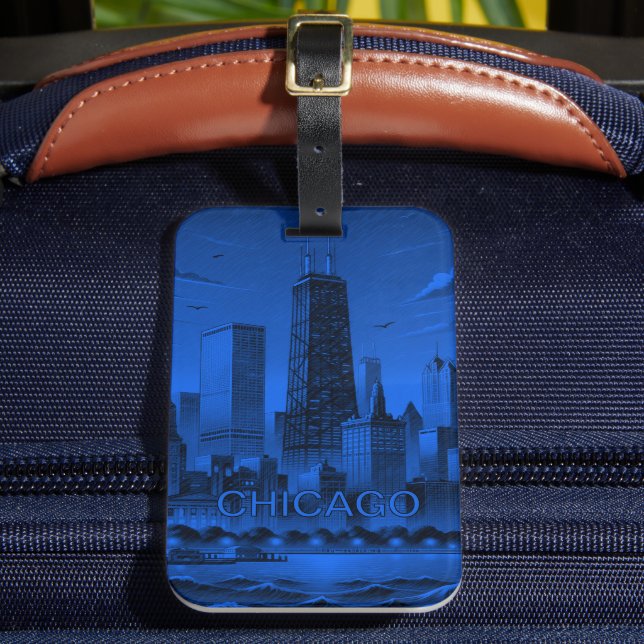 Blue Black Chicago Skyline  Luggage Tag (Front Insitu 2)