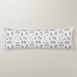 Blue Black christmas Pattern Doodle  Body Pillow