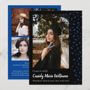 Blue Black Confetti Graduation Announcement