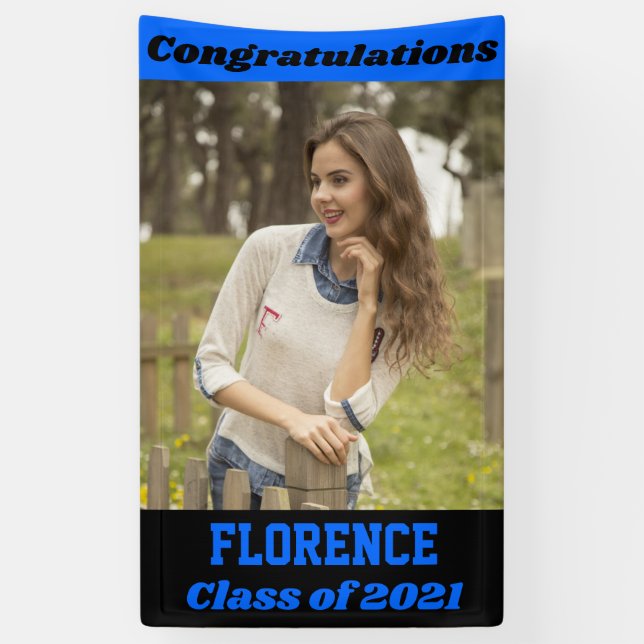 Blue Black Congratulations Graduation Banner (Vertical)