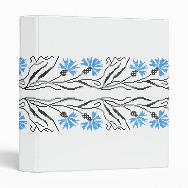Blue Black cornflower cross-stitch Russian Pattern Binder (Front/Spine)