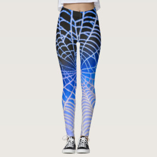Blue Black Creepy Spooky Spider Web Leggings