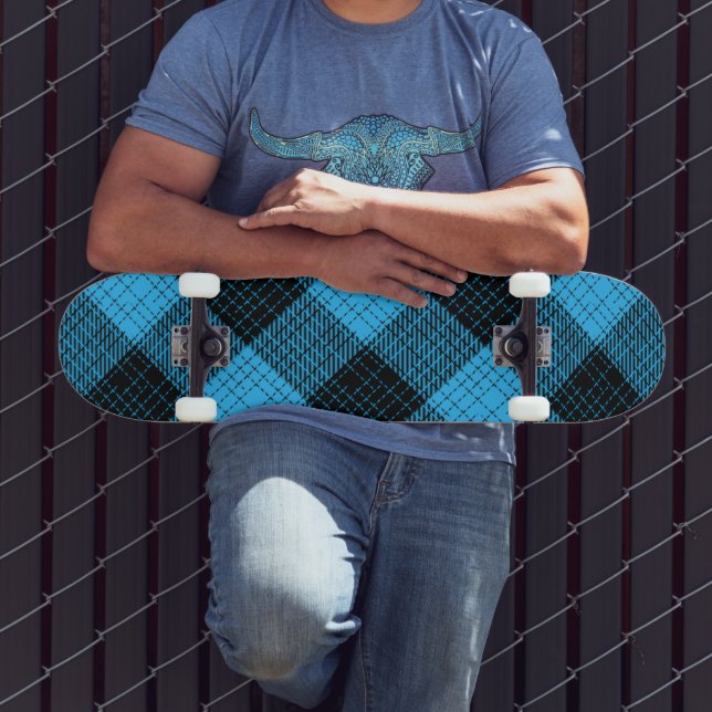  Blue Black Crosshatch Buffalo Check Skateboard (Outdoor 3)