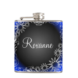 Blue black daisy floral fade custom flask