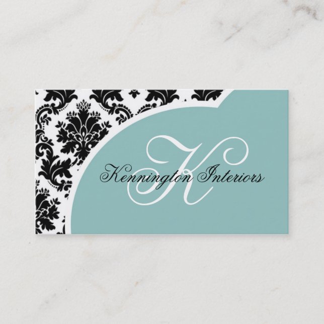 Blue Black Damask Business Cards (Front)