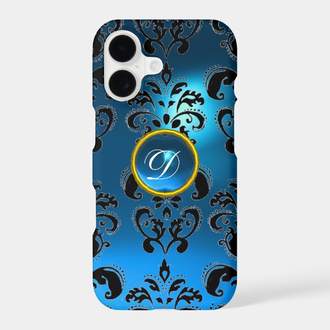 BLUE BLACK DAMASK GEM MONOGRAM (Back)