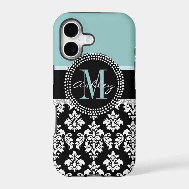 BLUE, BLACK DAMASK, YOUR MONOGRAM ,YOUR NAME (Back)