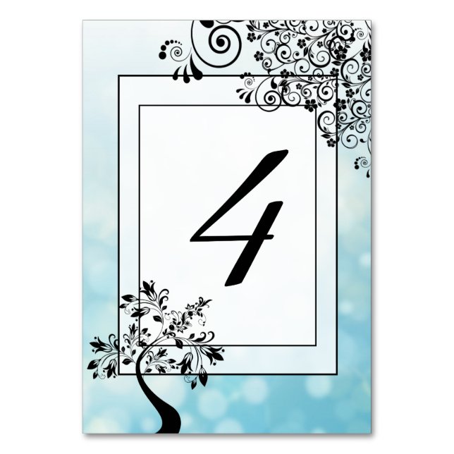 Blue Black Decorative Tree Table Number Card (Front)