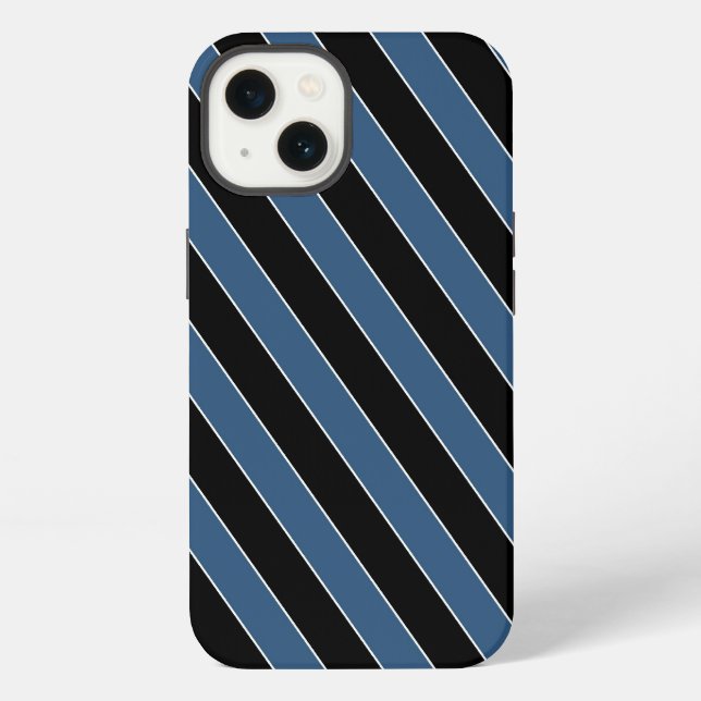 Blue black diagonal pinstripes iPhone case (Back)