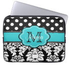 Blue Black Dot Damask Personalized Computer Sleeve