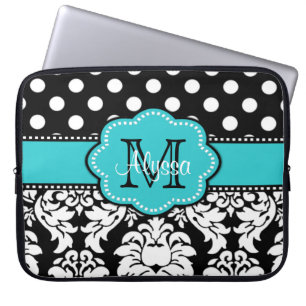 Blue Black Dot Damask Personalized Computer Sleeve