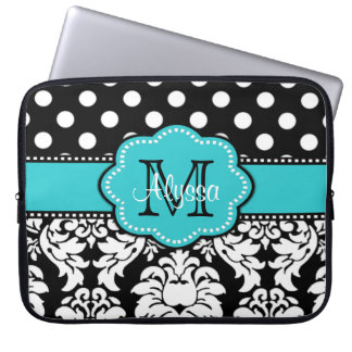 Blue Black Dot Damask Personalized Computer Sleeve