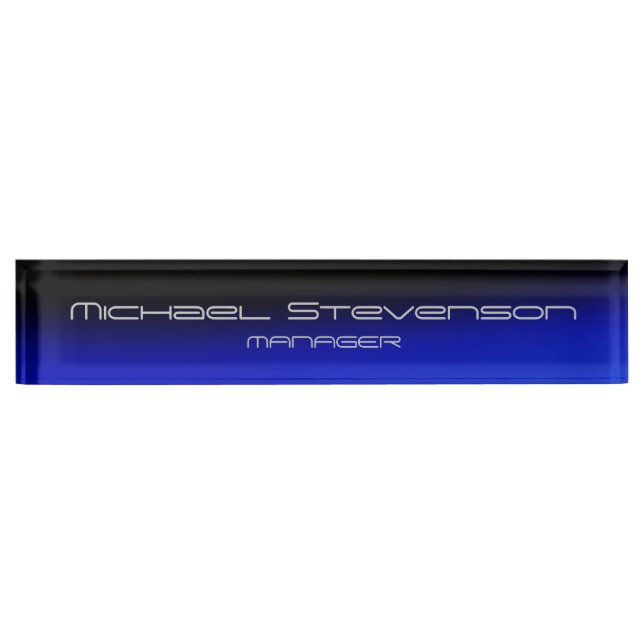 Blue Black Elegant Modern Desk Nameplate (Front)