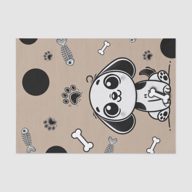 Blue & Black Fish Bones Puppy Dog Birthday Party  Tissue Paper (Front)