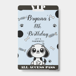 Blue Black Fish Bones Puppy Dog Birthday VIP Pass Badge
