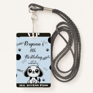 Blue Black Fish Bones Puppy Dog Birthday VIP Pass Badge