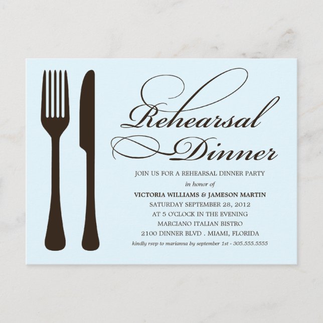 BLUE & BLACK FLATWARE | REHEARSAL DINNER INVITE (Front)