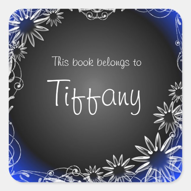 Blue black floral custom book sticker labels (Front)