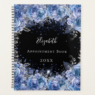 Blue black floral glitter dust name 2022 planner