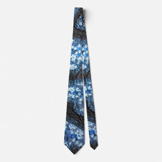 Blue black floral pattern hearts  tie (Front)