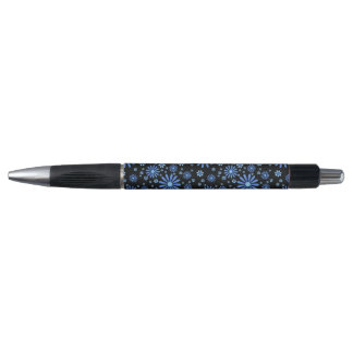 Blue & Black Flower Power Retro Floral Pen