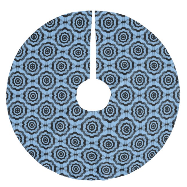 Blue Black Flower Seamless Pattern Brushed Polyester Tree Skirt (Front)