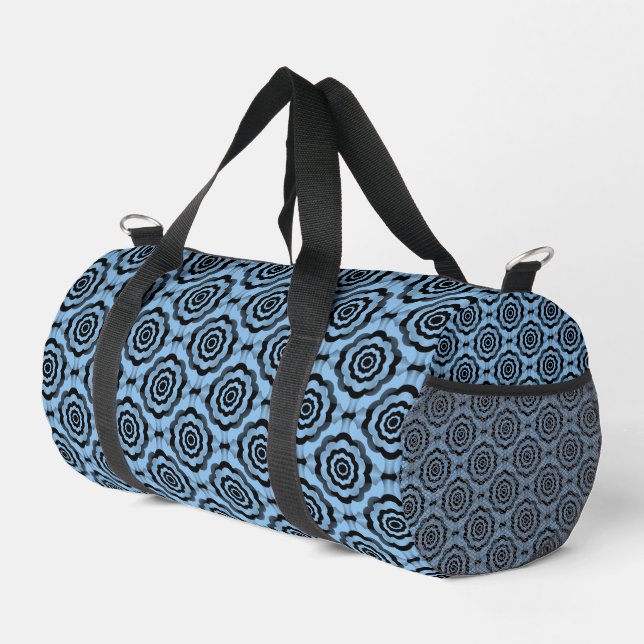 Blue Black Flower Seamless Pattern Duffle Bag (Right Corner)