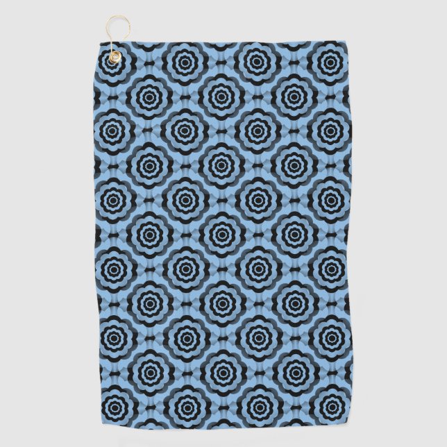 Blue Black Flower Seamless Pattern Golf Towel (Front)