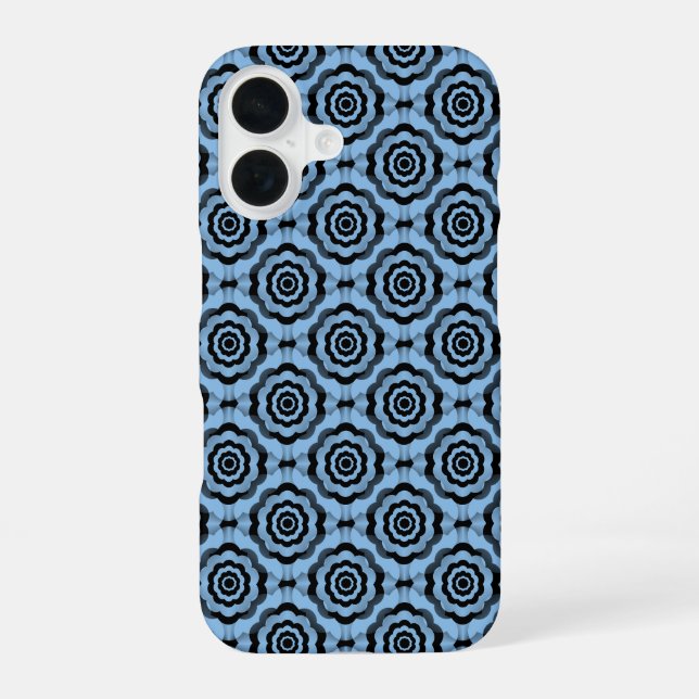 Blue Black Flower Seamless Pattern iPhone 16 Case (Back)