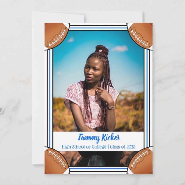 Blue & Black Football Graduation Announcement (Front)