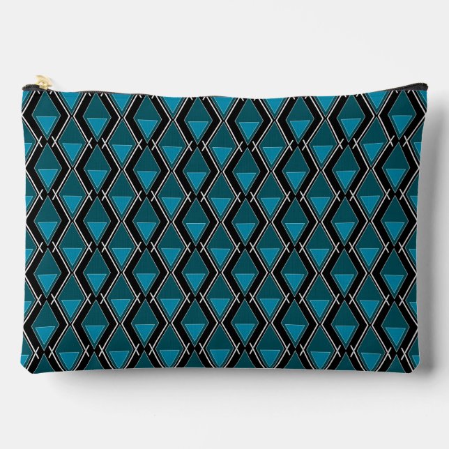 blue black geometric pattern art deco accessory pouch (Front)
