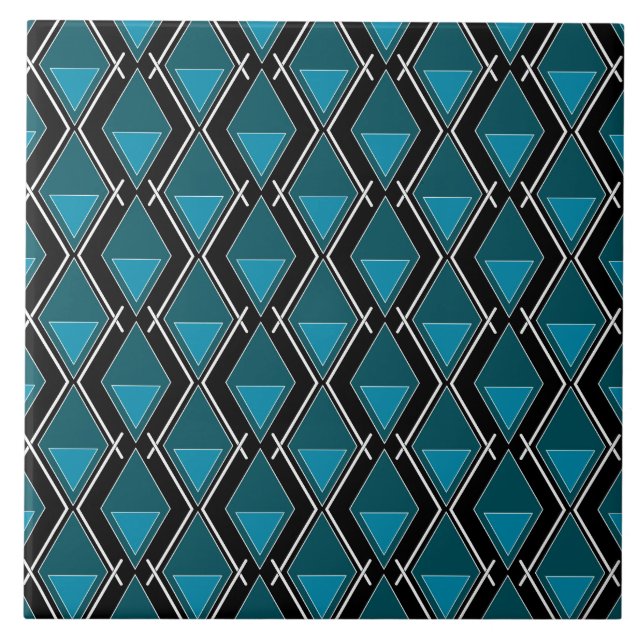 blue black geometric pattern art deco tile (Front)